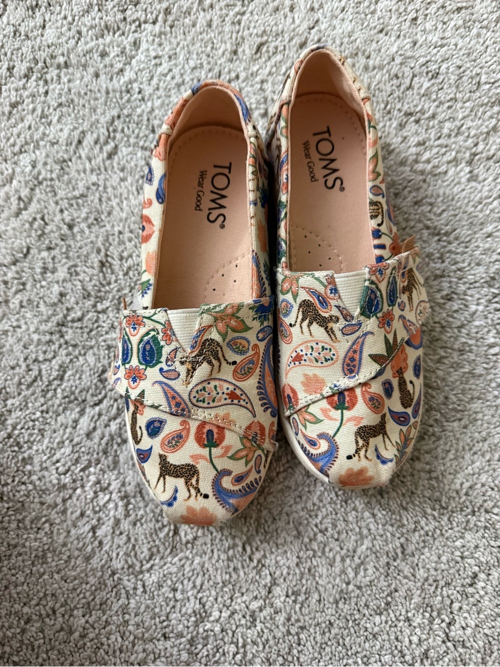 TOMS Kids Slip-On Leopard Paisley Canvas Sneakers - Cream Multicolor